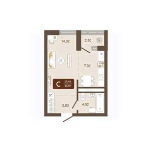 Студия квартира, вторичка, 30м2, 11/16 этаж