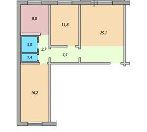 3-к квартира, вторичка, 73м2, 8/1 этаж