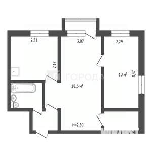 2-к квартира, вторичка, 42м2, 3/3 этаж