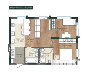 3-к квартира, вторичка, 61м2, 11/12 этаж