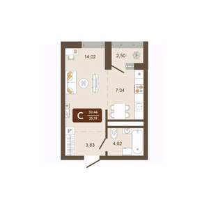 Студия квартира, вторичка, 30м2, 3/16 этаж