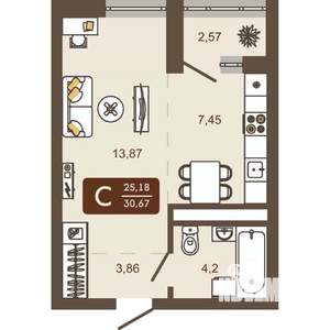 Студия квартира, вторичка, 31м2, 4/16 этаж