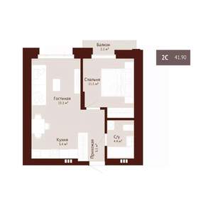 2-к квартира, строящийся дом, 41м2, 8/9 этаж
