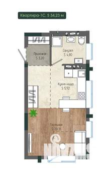 1-к квартира, вторичка, 34м2, 2/12 этаж
