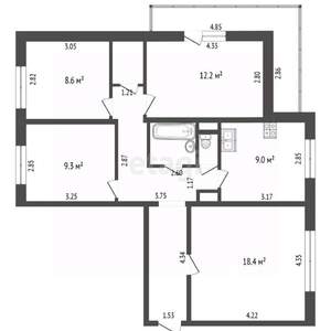 4-к квартира, вторичка, 77м2, 1/9 этаж