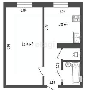 1-к квартира, вторичка, 31м2, 6/9 этаж