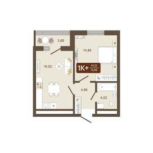 1-к квартира, вторичка, 41м2, 4/16 этаж
