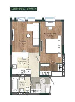 2-к квартира, вторичка, 47м2, 2/12 этаж
