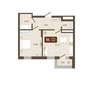 1-к квартира, вторичка, 45м2, 6/16 этаж
