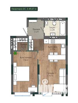 2-к квартира, вторичка, 50м2, 2/12 этаж