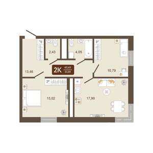 2-к квартира, строящийся дом, 64м2, 7/16 этаж