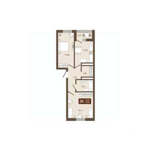 2-к квартира, вторичка, 55м2, 8/16 этаж