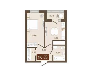 1-к квартира, вторичка, 37м2, 3/16 этаж