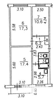 3-к квартира, вторичка, 61м2, 5/5 этаж