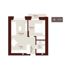 2-к квартира, строящийся дом, 42м2, 7/9 этаж