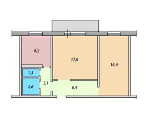 2-к квартира, вторичка, 56м2, 6/1 этаж