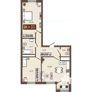 2-к квартира, вторичка, 70м2, 6/16 этаж