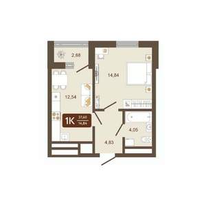 1-к квартира, вторичка, 38м2, 5/16 этаж