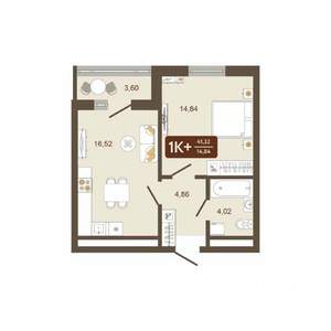 1-к квартира, вторичка, 41м2, 12/16 этаж