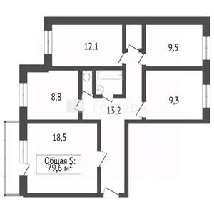 4-к квартира, вторичка, 79м2, 2/9 этаж