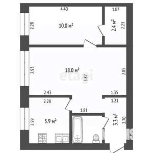 2-к квартира, вторичка, 43м2, 1/2 этаж