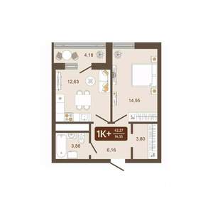 1-к квартира, вторичка, 42м2, 6/16 этаж