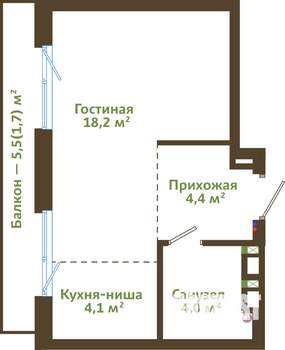 1-к квартира, вторичка, 32м2, 10/15 этаж