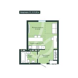 1-к квартира, вторичка, 31м2, 2/12 этаж