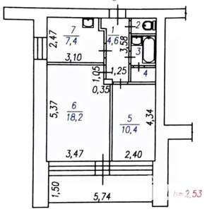 2-к квартира, вторичка, 45м2, 2/8 этаж