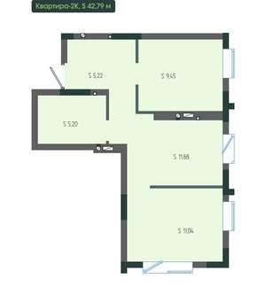 2-к квартира, вторичка, 43м2, 7/12 этаж