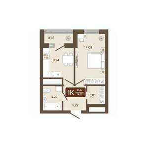 1-к квартира, вторичка, 37м2, 7/16 этаж