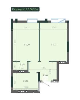 1-к квартира, вторичка, 38м2, 2/12 этаж