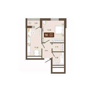 1-к квартира, вторичка, 43м2, 12/16 этаж