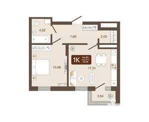 1-к квартира, вторичка, 45м2, 16/16 этаж