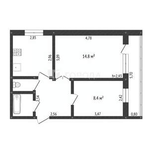 2-к квартира, вторичка, 44м2, 2/5 этаж
