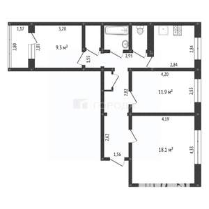 3-к квартира, вторичка, 66м2, 5/9 этаж