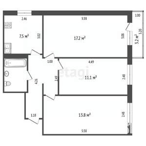 3-к квартира, вторичка, 59м2, 7/9 этаж