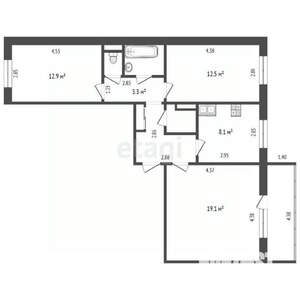 3-к квартира, вторичка, 68м2, 5/9 этаж