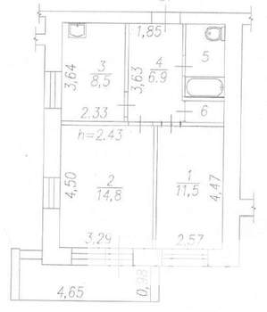 2-к квартира, вторичка, 47м2, 8/9 этаж