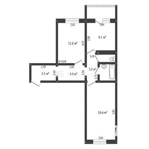 2-к квартира, вторичка, 52м2, 3/10 этаж