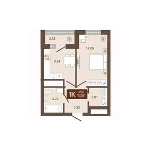 1-к квартира, строящийся дом, 37м2, 3/16 этаж