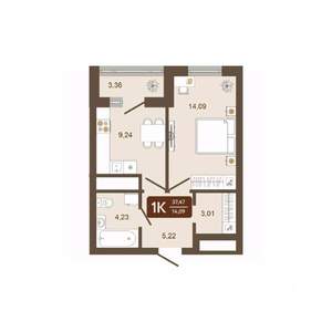 1-к квартира, строящийся дом, 37м2, 8/16 этаж