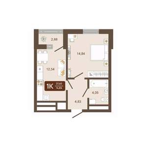 1-к квартира, строящийся дом, 38м2, 9/16 этаж