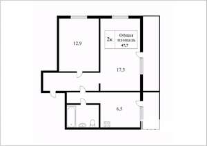 2-к квартира, вторичка, 48м2, 3/12 этаж