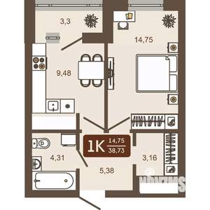 1-к квартира, вторичка, 39м2, 14/16 этаж