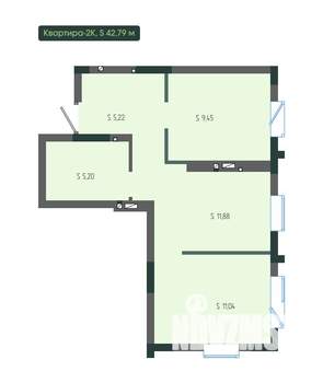 2-к квартира, вторичка, 43м2, 4/12 этаж