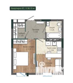 2-к квартира, вторичка, 38м2, 2/12 этаж