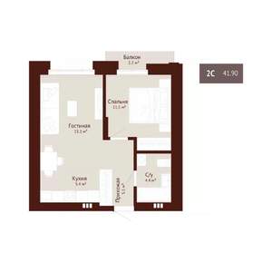 2-к квартира, строящийся дом, 41м2, 9/9 этаж