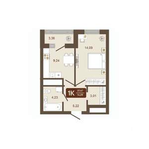 1-к квартира, строящийся дом, 37м2, 6/16 этаж