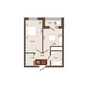 1-к квартира, вторичка, 37м2, 2/16 этаж